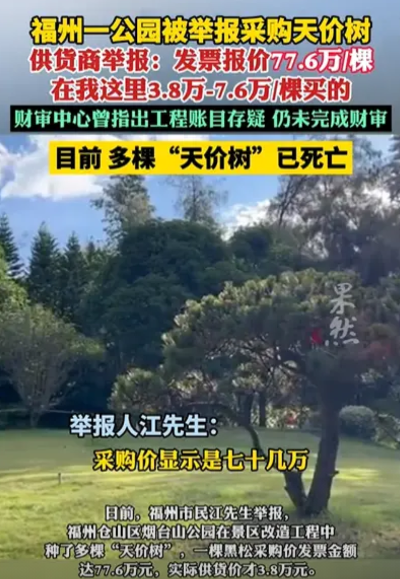 太离谱了！福州，某公园70多万/棵采购了一批树，结果，没多久就养死了，供货商举报