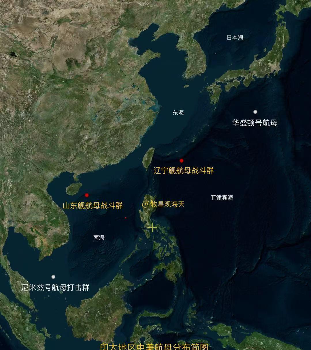 第一岛链上中美航母2VS2对峙。
这几年随着中国航母队伍的不断扩大，中国海军也越
