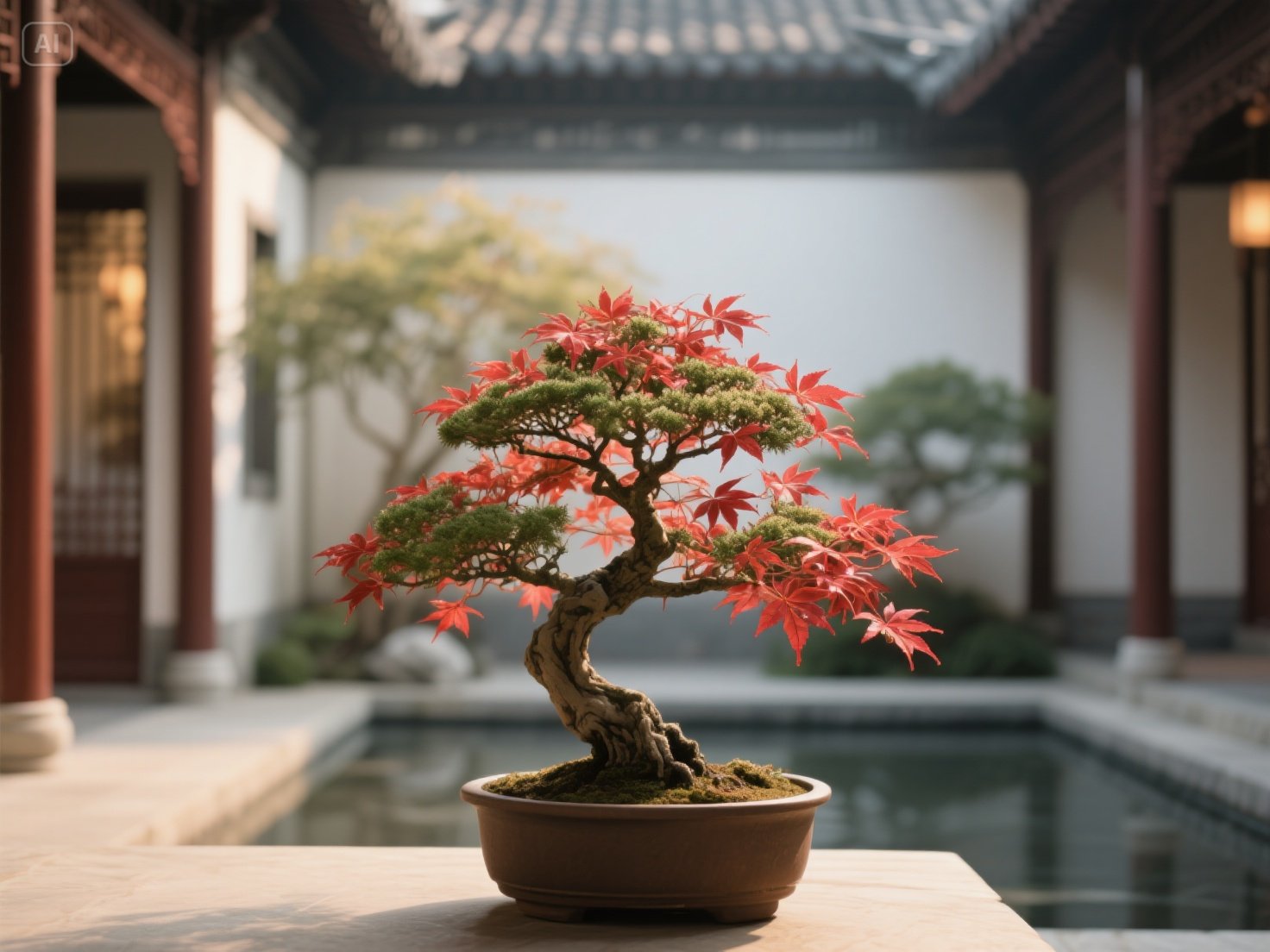 红枫蟠扎：铝丝绕对了，枝条能弯出 “龙形”，还不伤皮