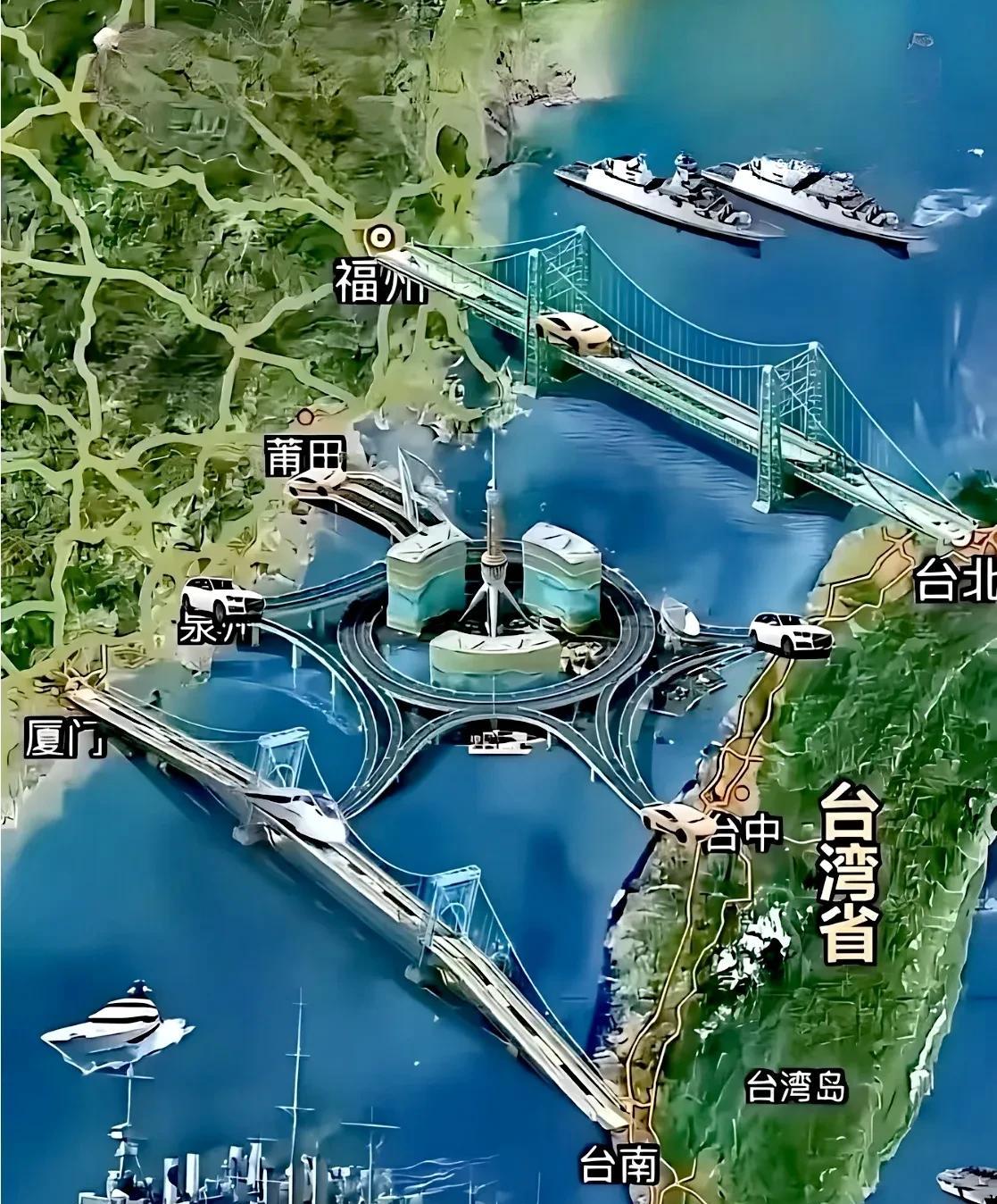 看看啊！有心人设计台湾省收回后，海峡两岸纽带蓝图。
福州——台北、莆田和泉州——