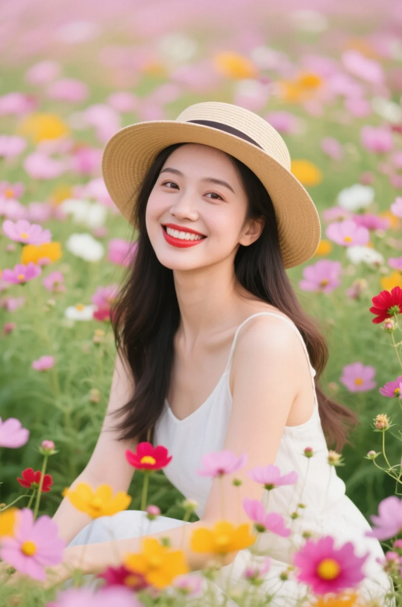 戴上草帽，我就成了花海里最温柔的女主角