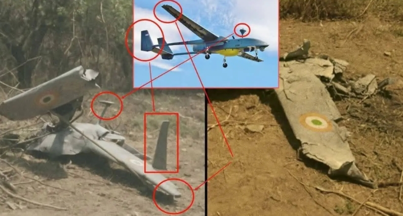 巴基斯坦防空部队在克什米尔边境击落印度侦察无人机公布的印度无人机残骸照片显示，被
