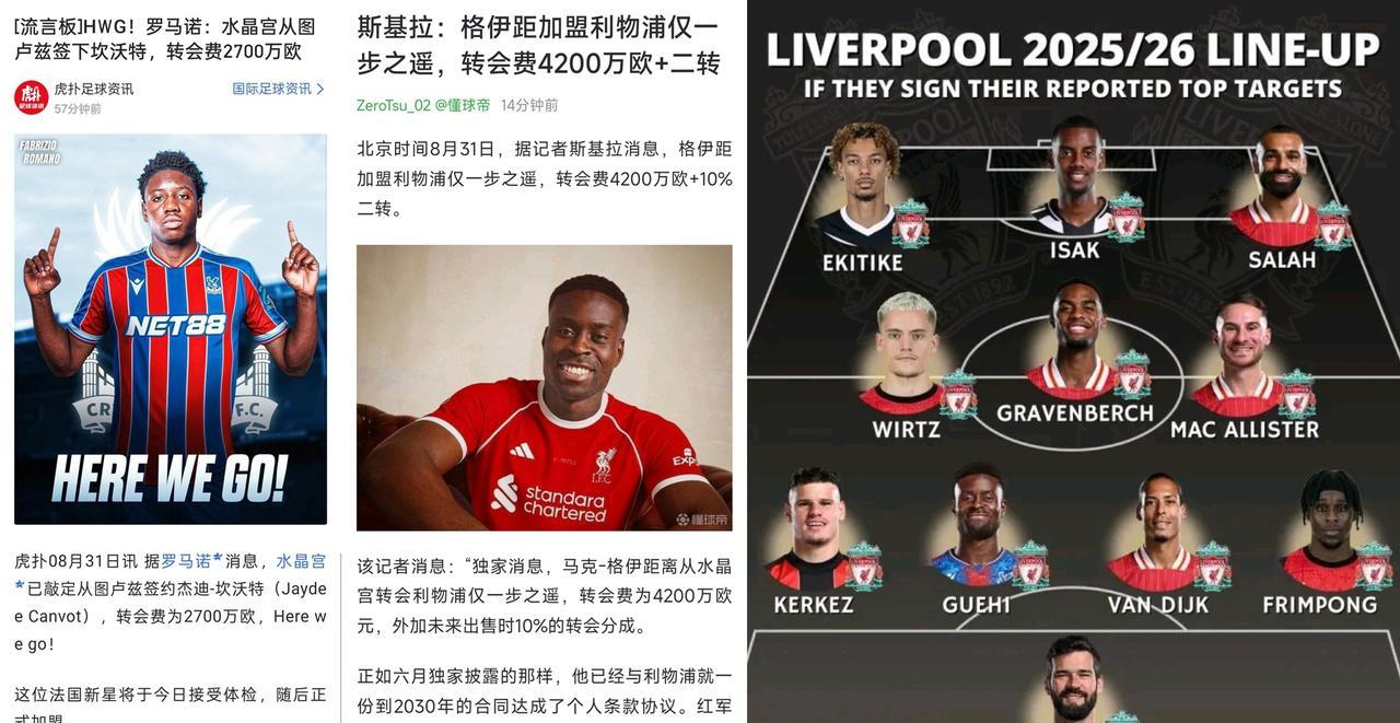 足坛真的要大结局了？利物浦的最己阵就要实现了，坐等红军官宣格伊和伊萨克。
利物浦
