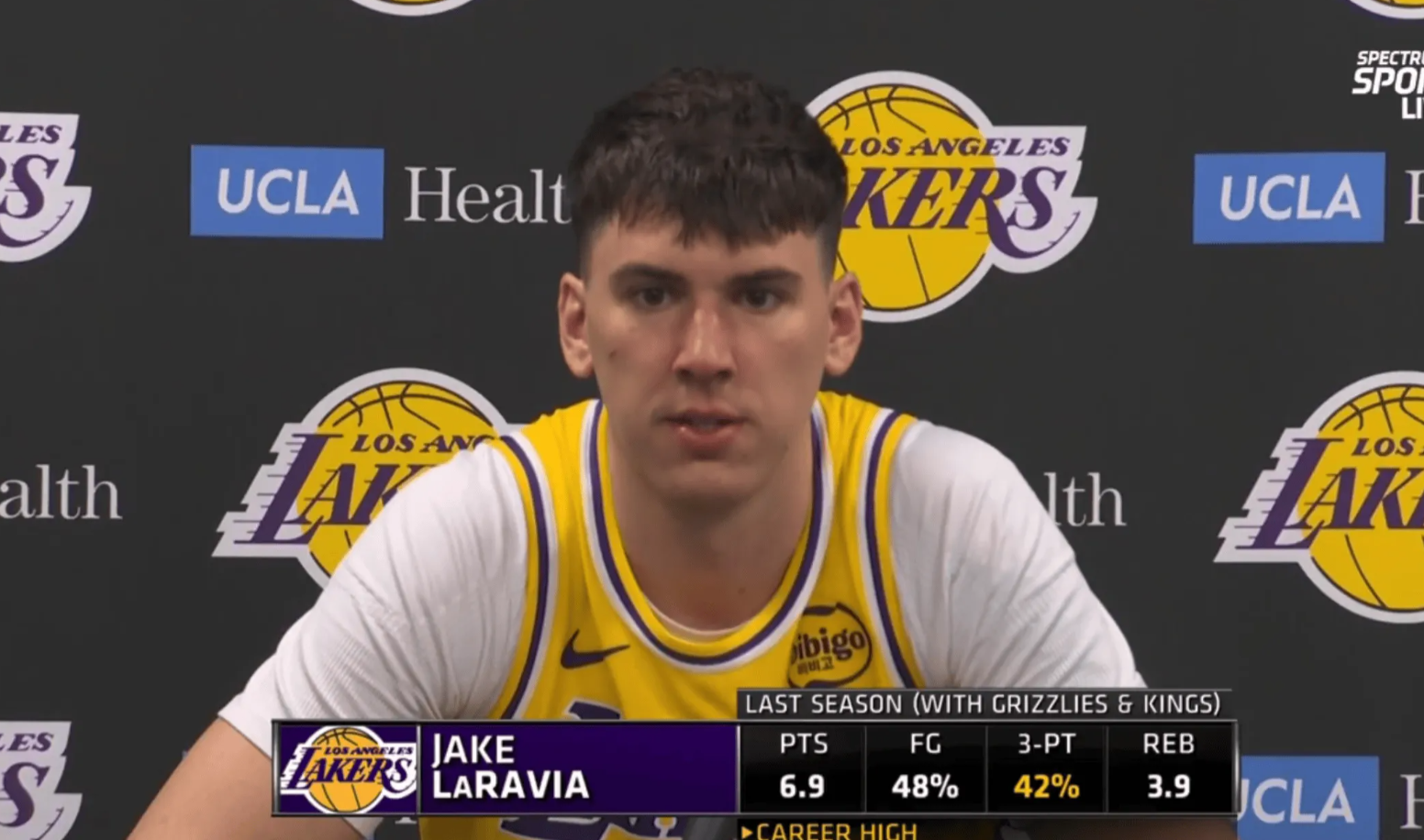 今日NBA季前赛，湖人以81-103不敌太阳。
赛后，湖人新援杰克-拉拉维亚接受
