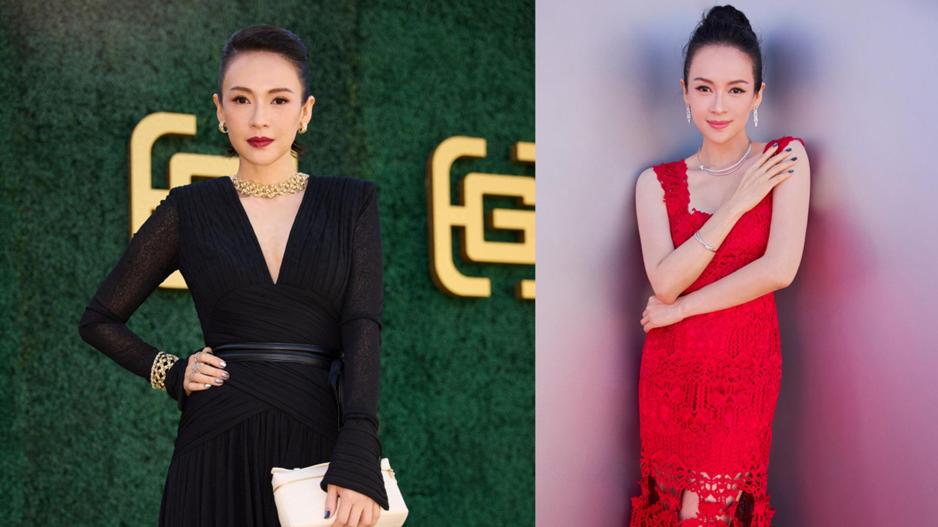 章子怡新造型年轻10岁，2套礼服“黑红穿搭切换”事业心藏不住