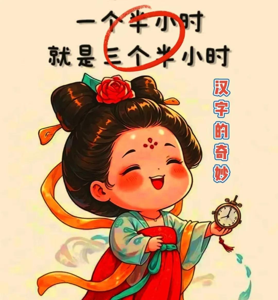 一个半小时=三个半小时
朋友们我说的对吗？
中国汉字博大精深，谁能解释其中奥妙，