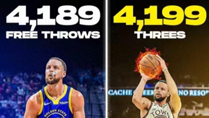 库里三分命中数超罚球次数，是真的没有圆柱体！