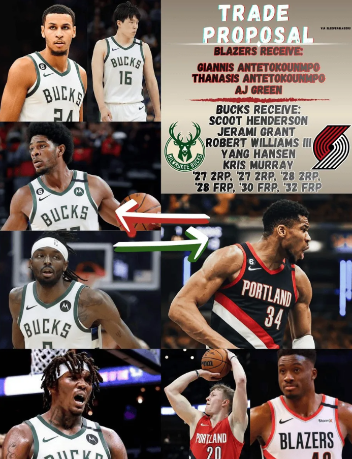 开拓者自媒体发推交易建议：
如果扬尼斯-阿德托昆博要求离开雄鹿，开拓者是否应该尝