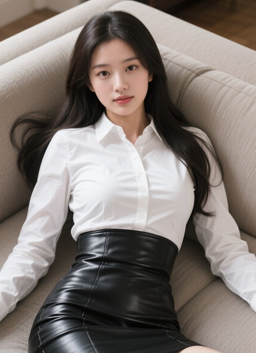 清纯美眉侧卧地毯 包臀裙衬出少女曲线