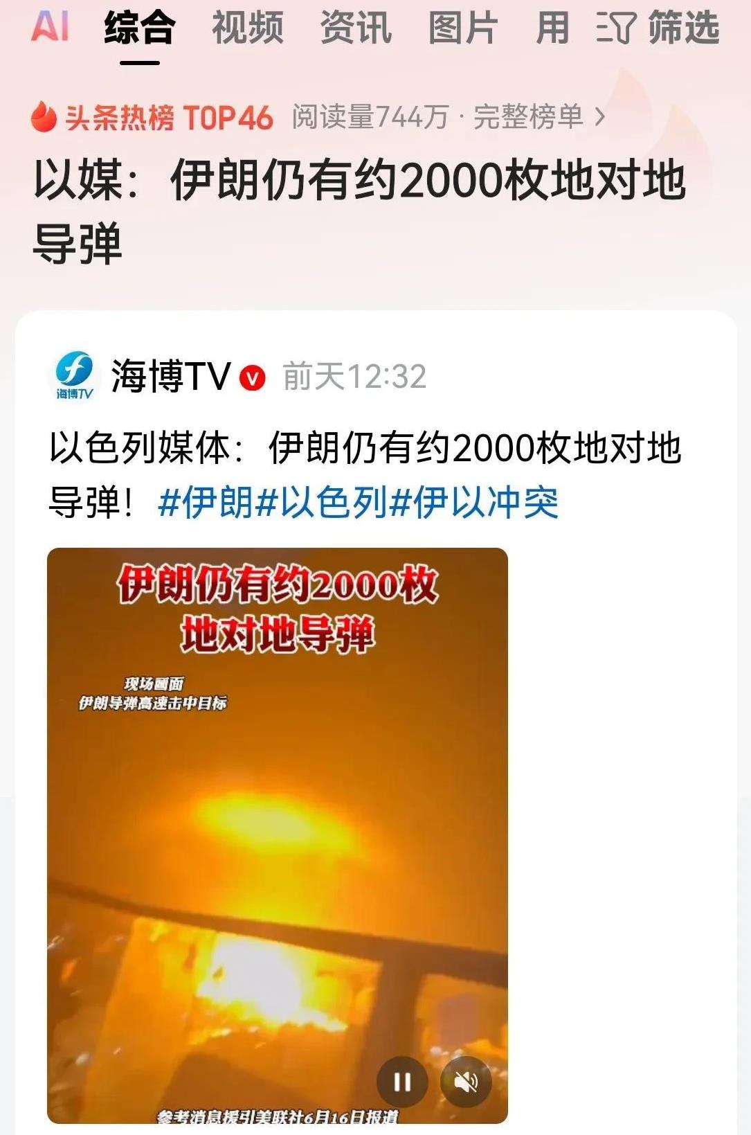 以色列媒体爆料，伊朗目前仍然有大概2000枚地对地导弹！
这个数据出入是非常大的