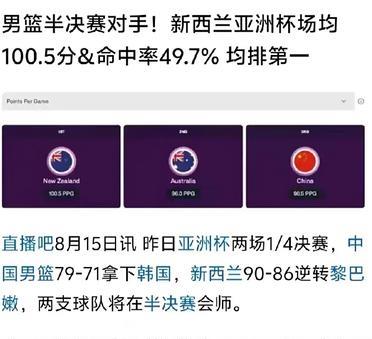 面对新西兰，中国男篮这两项数据明显处于劣势！
半决赛中国男篮对阵新西兰男篮，新西