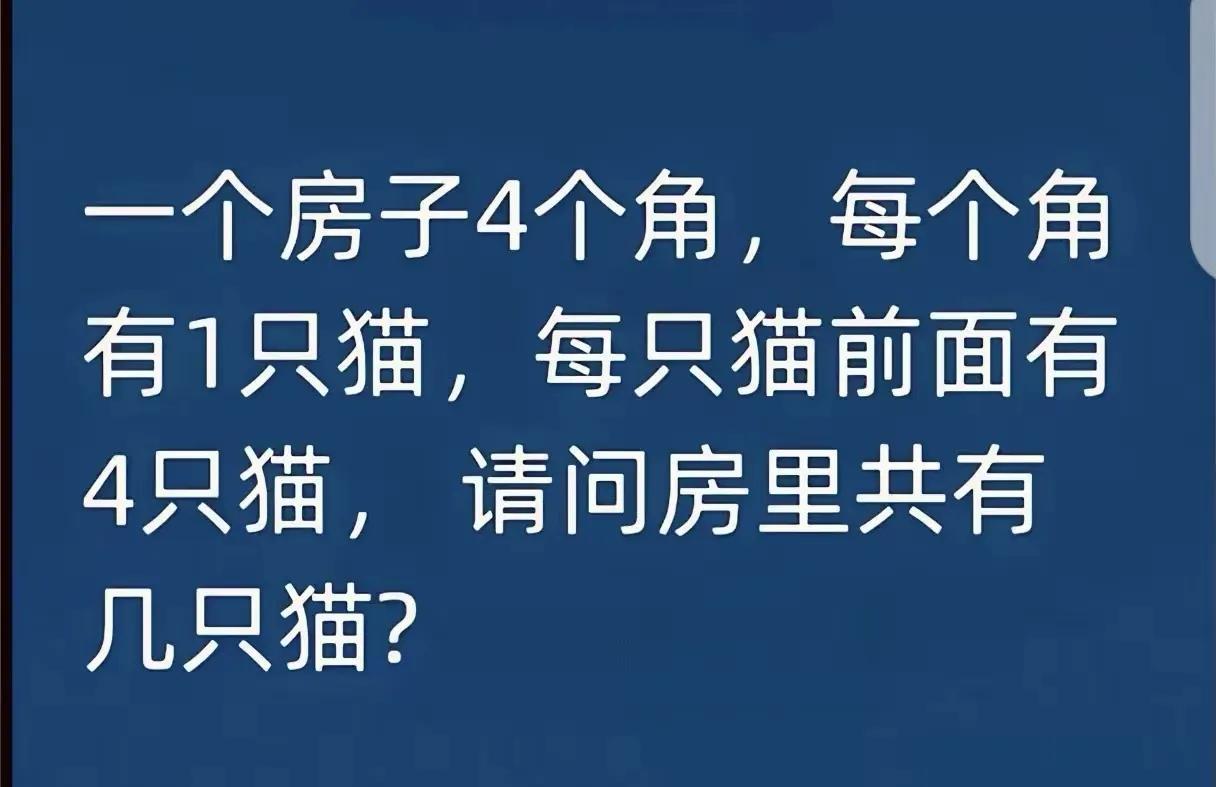 家人们，刚刷到个超有意思的猫咪谜题，差点把我绕晕！一个房子4个角，每个角蹲1只猫