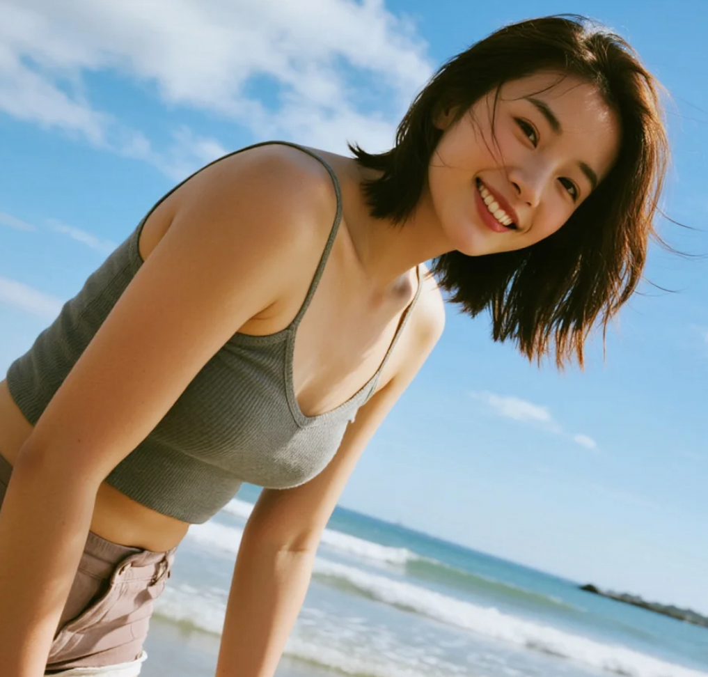 热情似火，她是海滩上最耀眼的存在