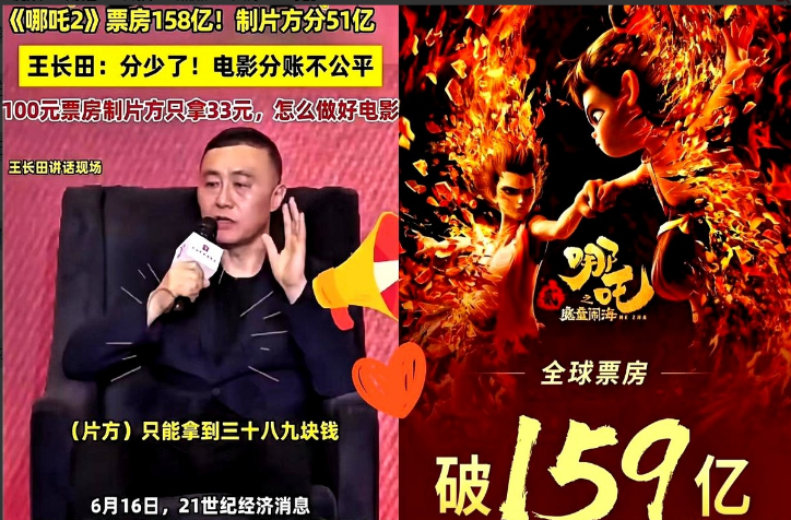 资本的吃相真的太难看了！

《哪吒2》159亿票房，王长田拿走将近52亿，反而嫌
