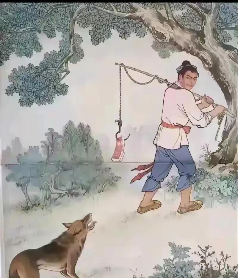 一屠晚归，担中肉尽，途中两狼……