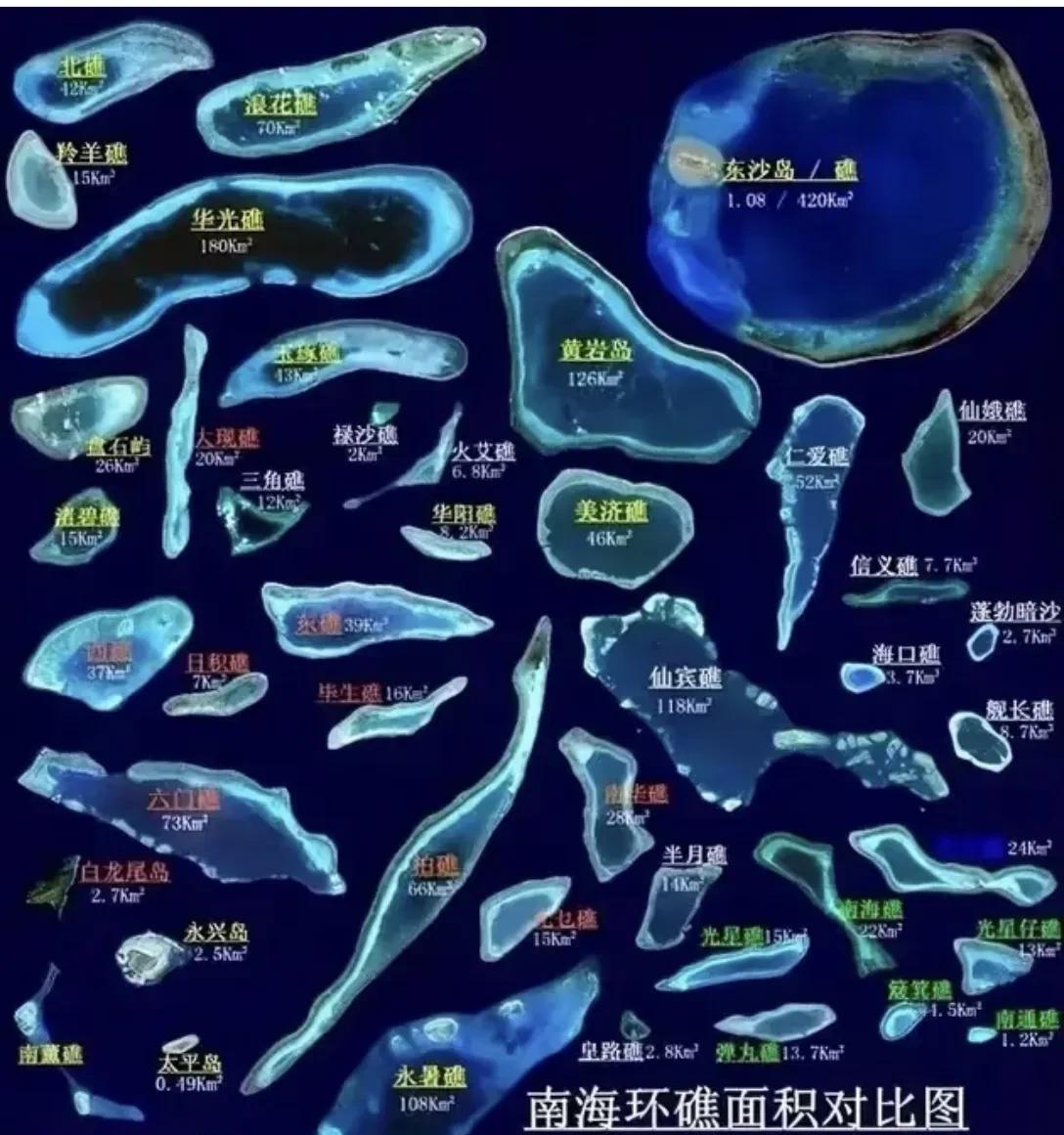对南海各岛礁，就一个想法：能不能填了它们，都连起来！
面积前十岛礁，目前大陆或台