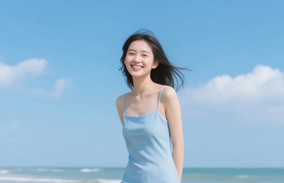 这条连衣裙让我感觉自己像是梦中的精灵，而这片海滩就是我的梦境。