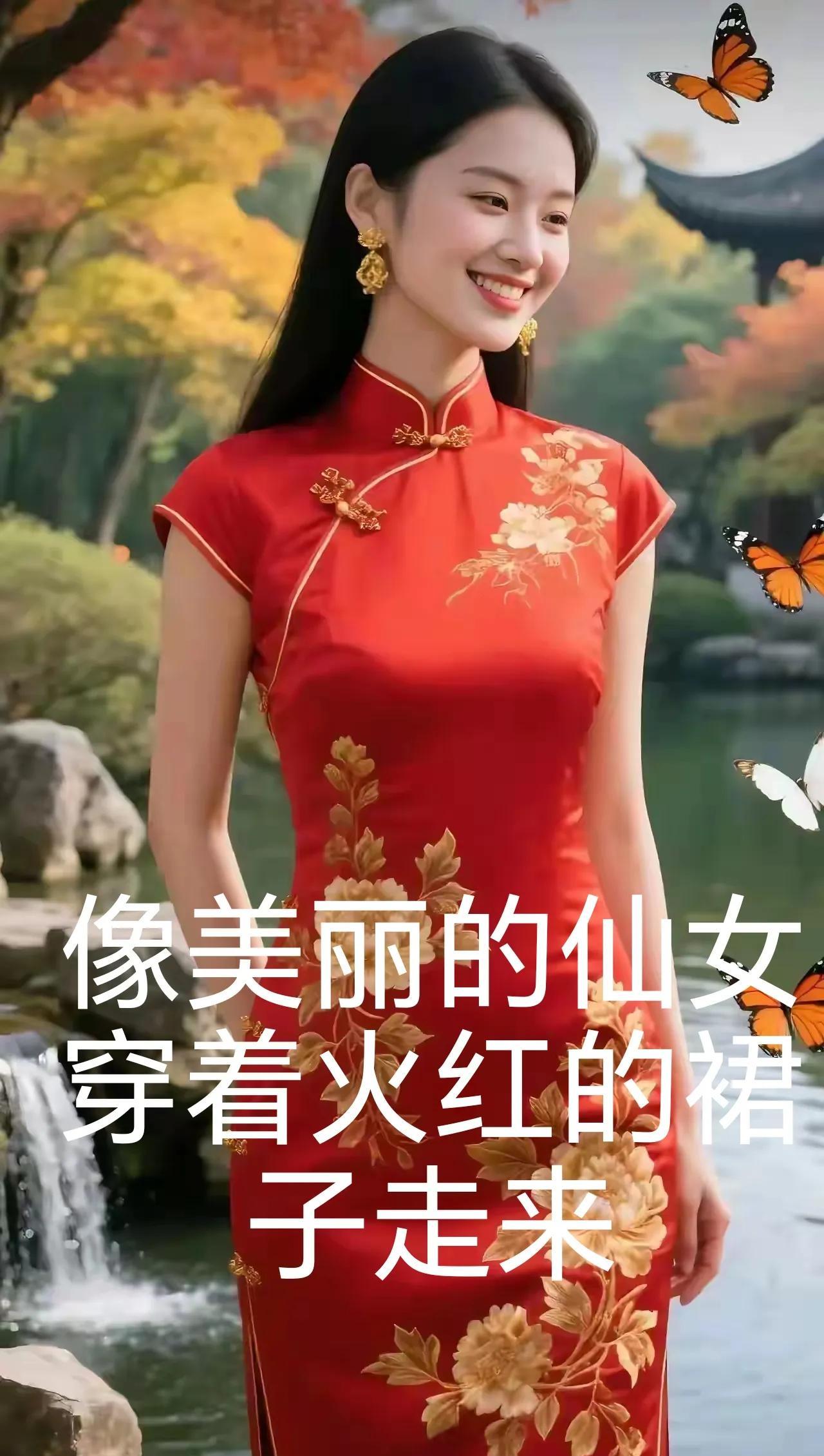 最漂亮的仙女向我们走来，火辣的身材，火红的裙装，真正的愉悦心情，赏心悦目，点赞欣