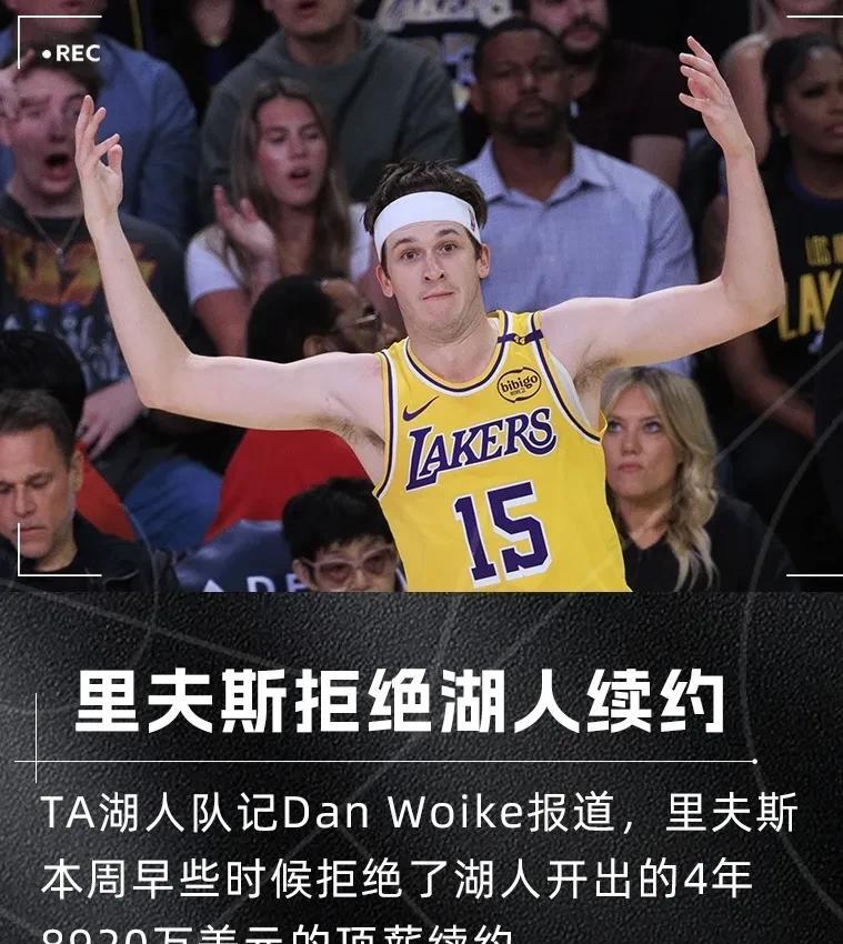 里夫斯拒绝湖人四年8920万美元合同，这是打发叫花子呢？作为联盟最强三当家，怎么
