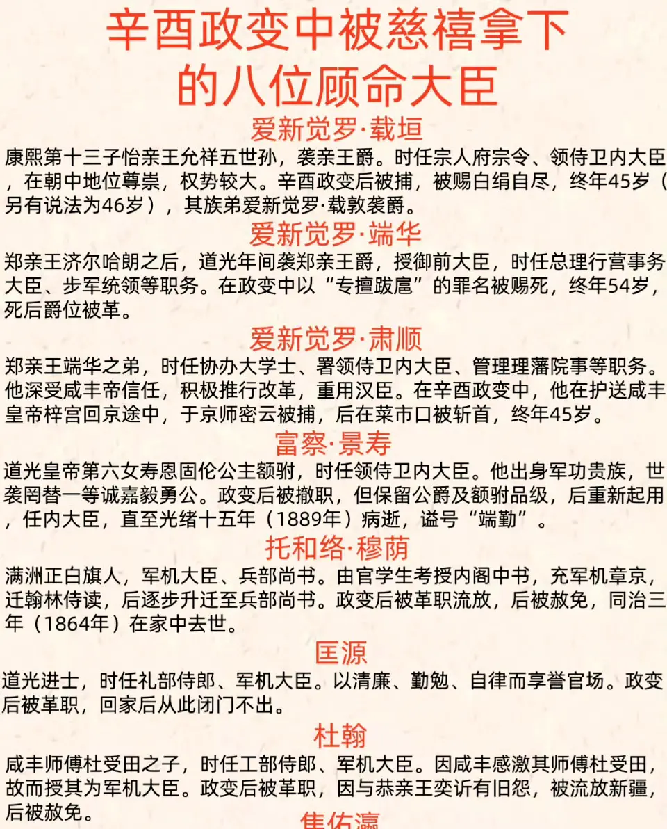 辛酉政变中被慈禧拿下的八位顾命大臣。 ​