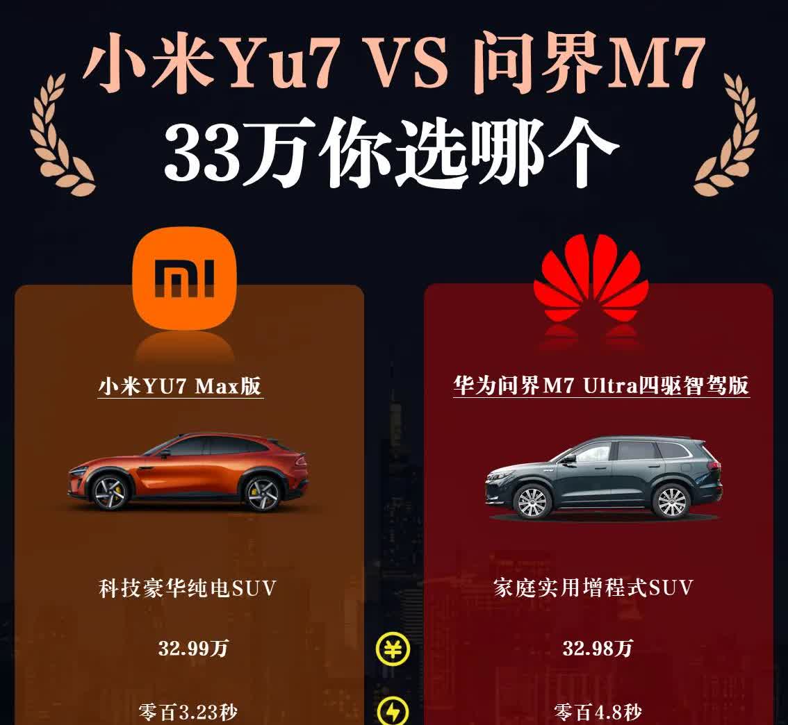 小米Yu7 vs 华为问界M7，33万预算你选哪个？

✨终极答案如下，我总