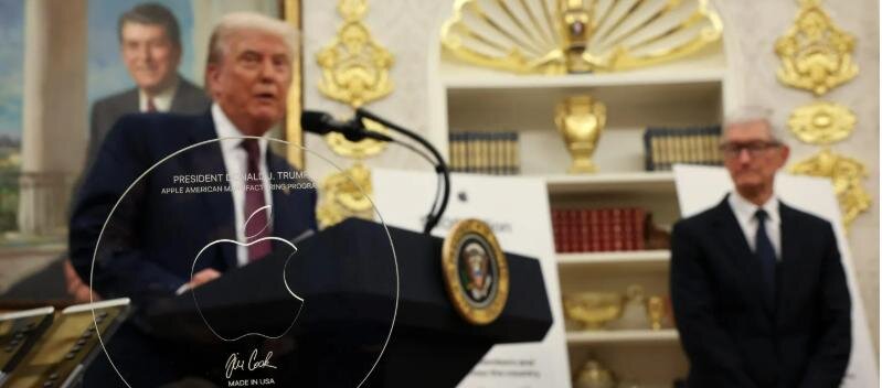 库克赠送特朗普黄金底座玻璃牌匾：美国制造