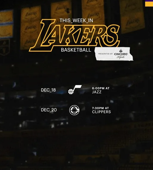 湖人官方晒本周剩余赛程：客战爵士、回到洛杉矶客战快船

12月16日讯 今日，湖