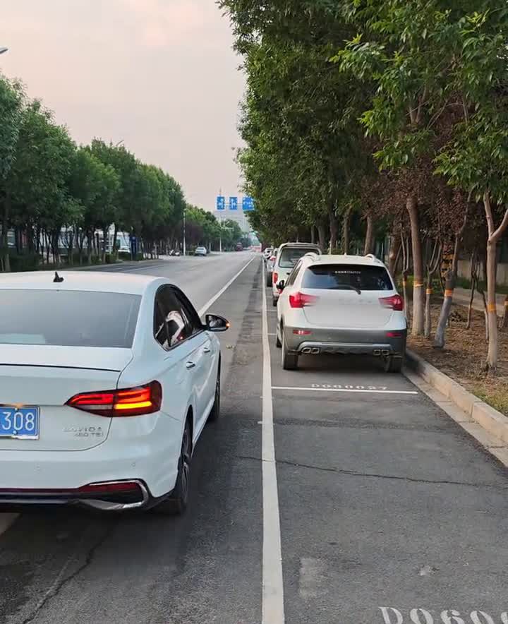 三步学会现实版侧方位停车。
·第一、车辆顺着车位线往前开，保证不与旁车刮蹭即可