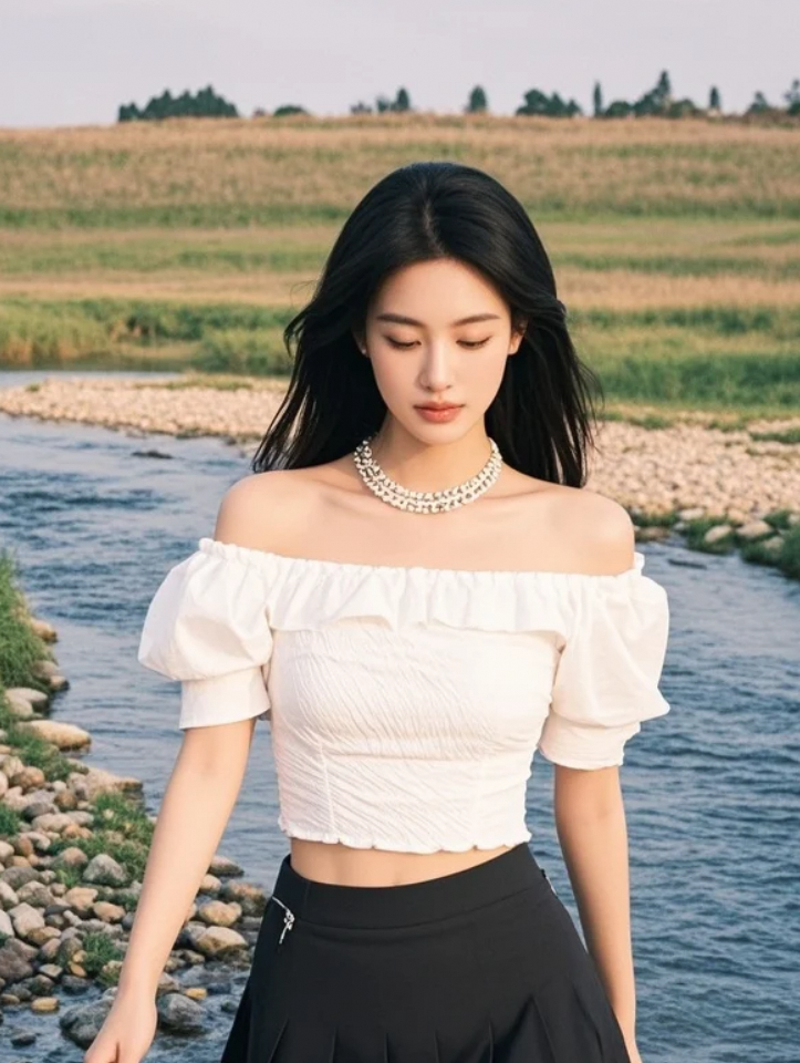 一袭素裙，半卷诗书，溪畔是她最天然的书房。