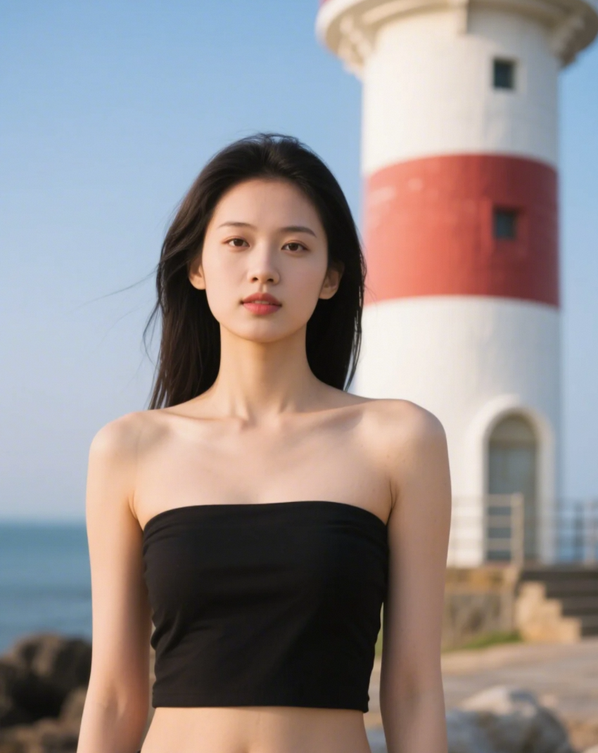 灯塔不语，小姐姐与海浪的对话，都藏在这张照片里了
