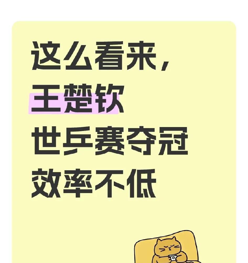 这么看来，王楚钦世乒赛夺冠效率并不低。
超过了马琳、王皓、刘国梁、孔令辉等一众大