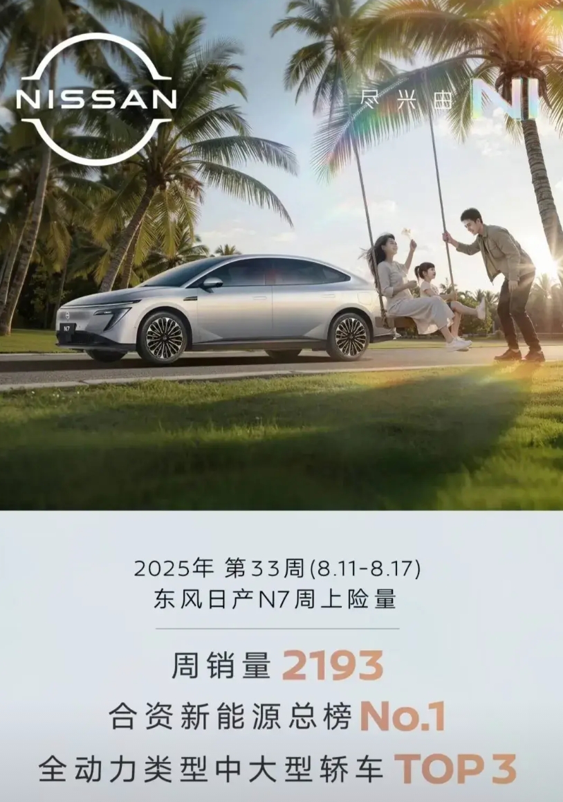 谁说东风日产N7销量又不行了？
从上周终端市场销量来看，
东风日产N7以单周21