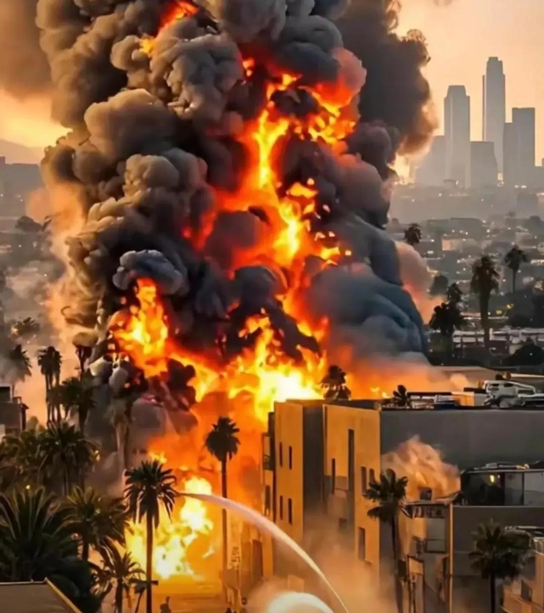 美国暴力大游行，洛杉矶城市发生大爆炸，暴力恶行在扩散，全美局势一团糟，全面针对特