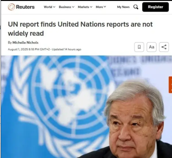 联合国研究报告称，几乎没人阅读联合国的报告。
 
联合国秘书长安东尼奥·古特雷斯