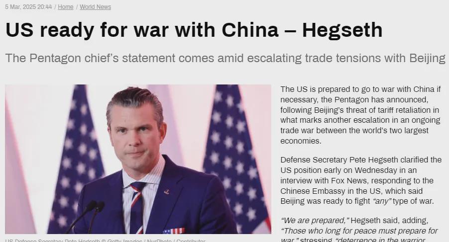 美国已准备好应战中国，国防部长宣称！

国防部长奥斯汀表示，必要时，美国已做