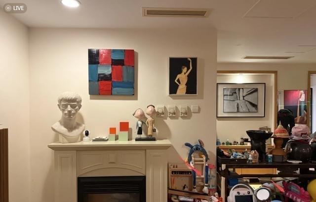 朱珠晒三口之家，墙上挂满名画，地上却堆满女儿玩具，乱得很真实吧！