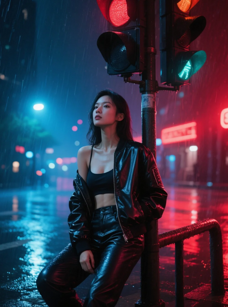 都市光污染美学标本 | 霓虹天台上的冷白皮发光时刻