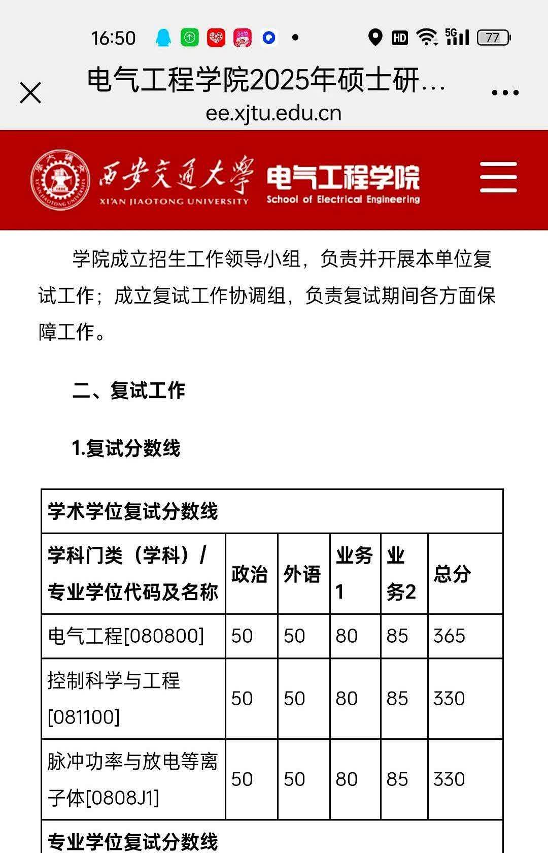 西交电气，研究生复试线365/360，招346人，进入复试525人，400分以上