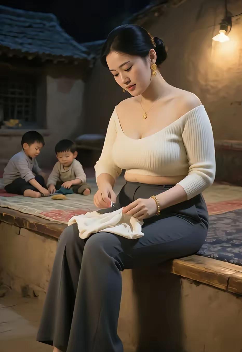孩子的妈
昏黄灯光漫过老旧院落，孩子的妈坐于炕沿，指尖针线穿梭。她垂眸的模样，像