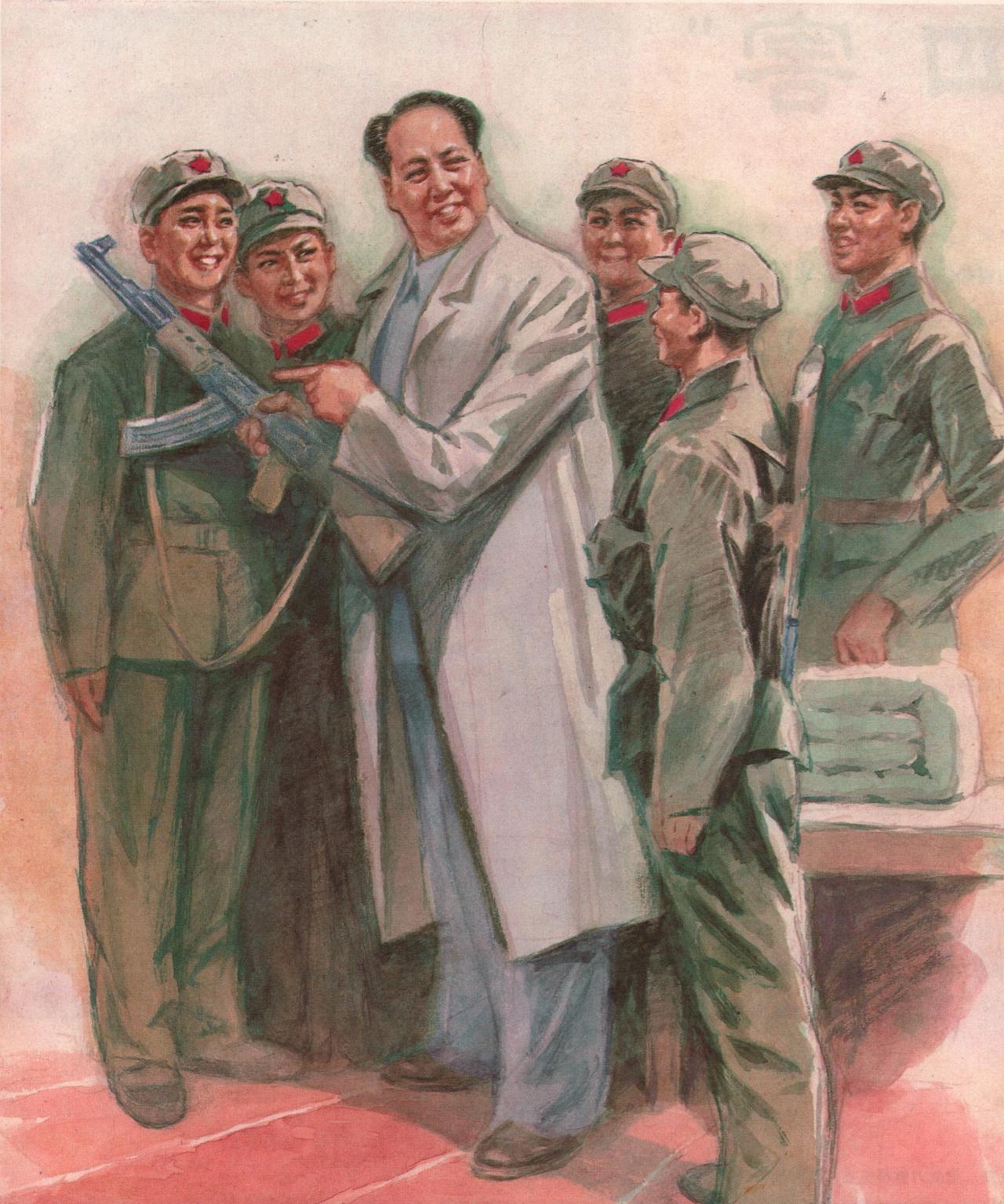 大家发现什么问题了吗？绘画作品：《1958年，主席视察广州警备区某部一连》——在