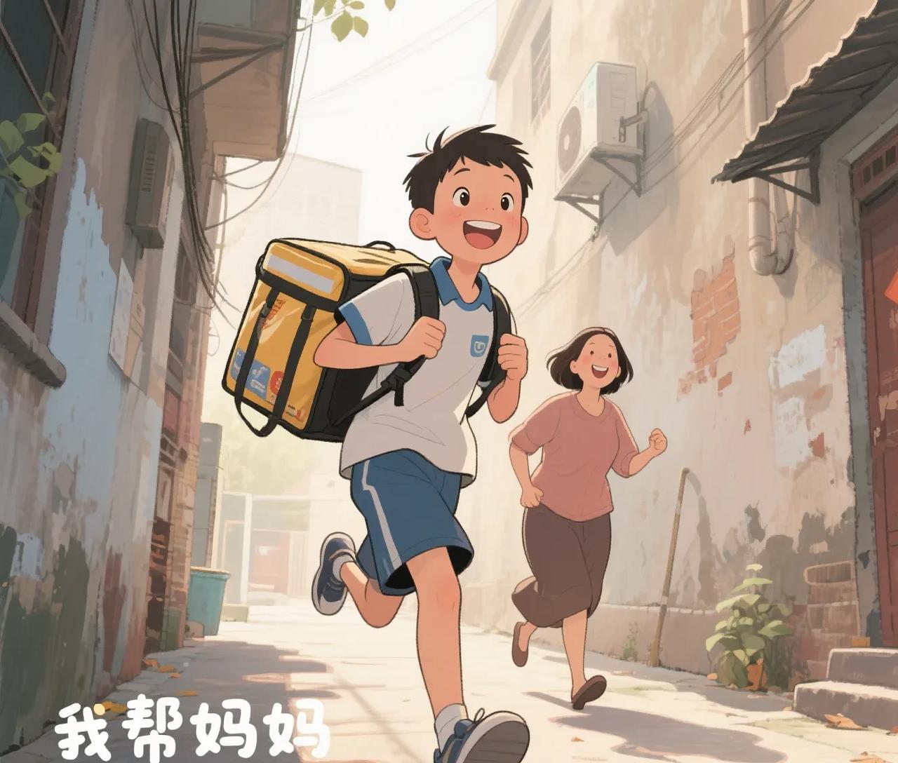 今天中午又带儿子出来跑外卖了，今天跑的比昨天顺利多了。
也许是因为今天打开的是两