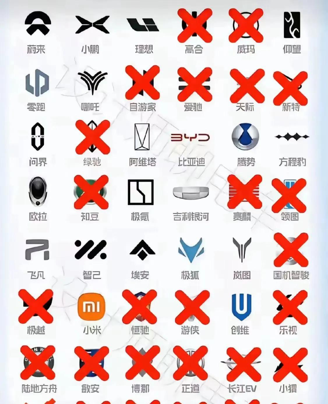 各造车新势力的新能源汽车品牌幸存表。截至目前新势力汽车品牌已阵亡大半，剩下的哪吒