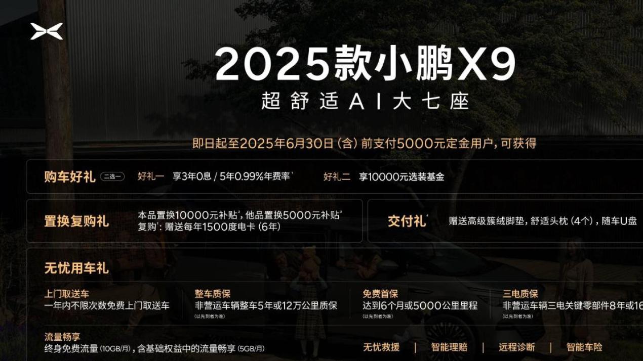 售价区间为35.98-41.98万元 2025款小鹏X9上市