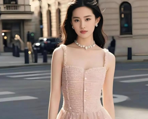 刘亦菲惊艳国外街头，一袭芭比粉长裙胆气足，神仙姐姐美得不食人间烟火