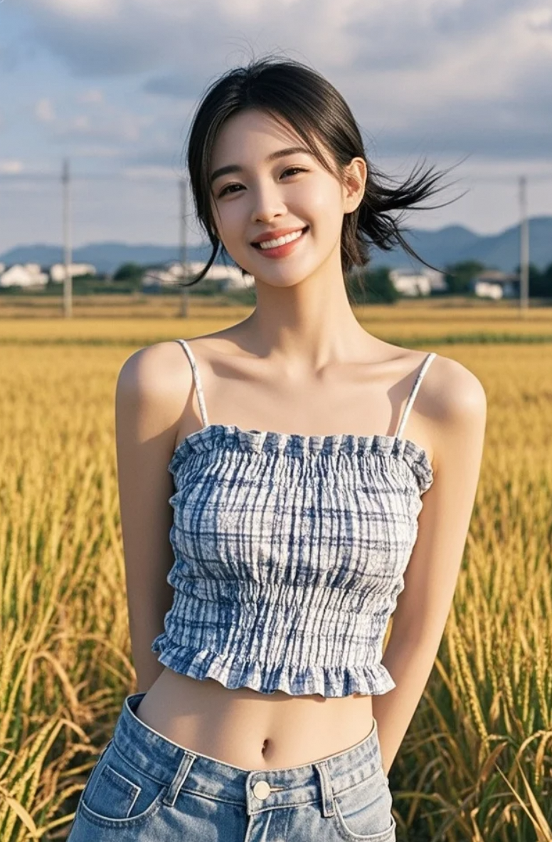 她拾起一束稻穗，也拾起了岁月沉淀的温柔。