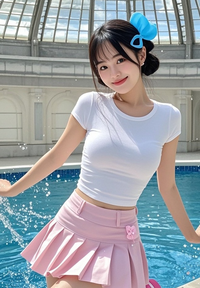 妩媚佳人湿身出镜，泳装勾勒完美身材比例