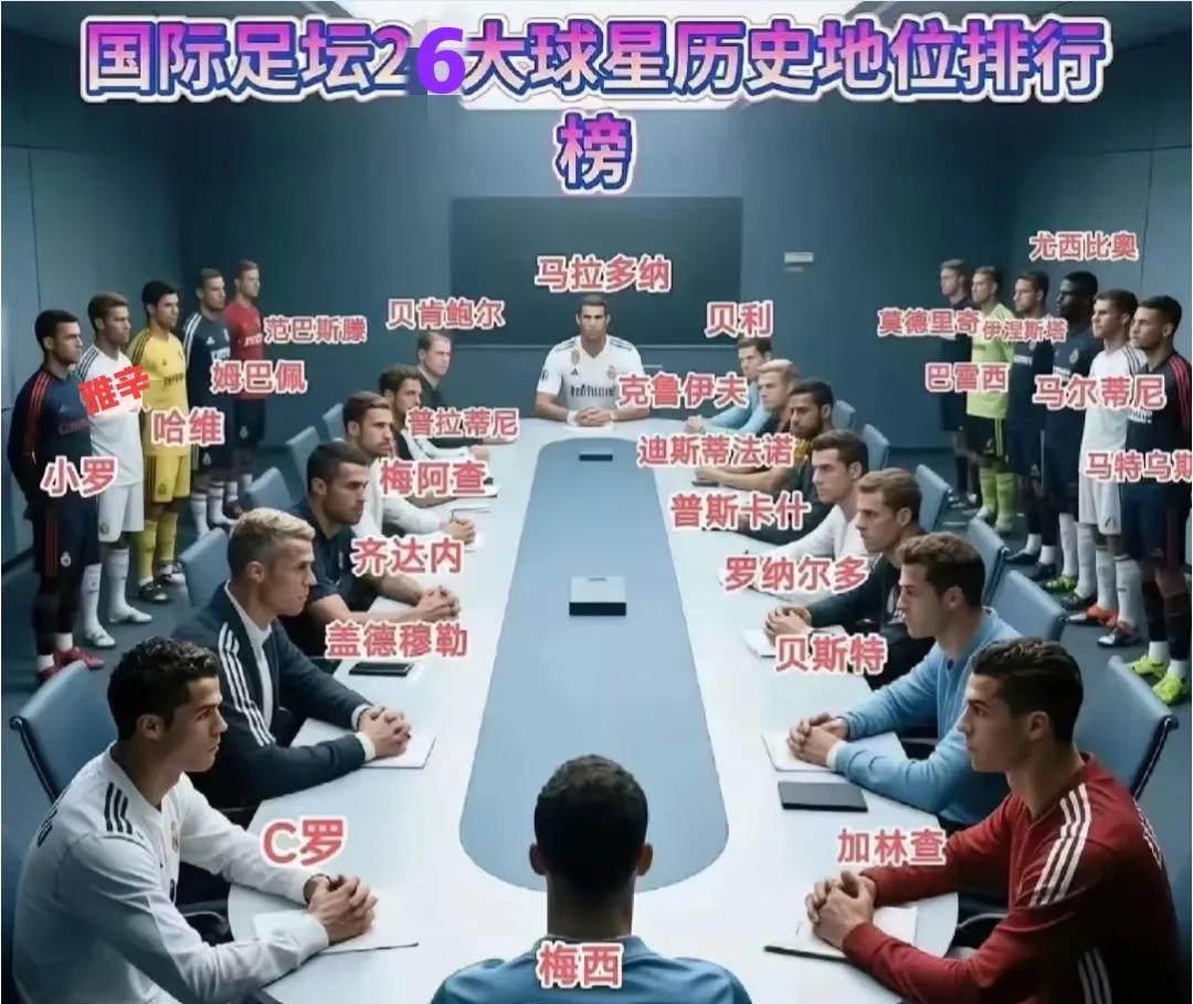25位巨星，足坛历史“座次”如下，谁赞成、谁反对？
主位：马拉多纳、梅西！
次座
