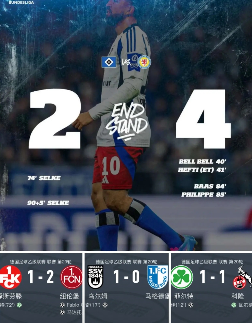 汉堡还没有原谅德甲，但德乙已经无法原谅汉堡了。[捂脸]这轮凯泽和马格德堡全都输了