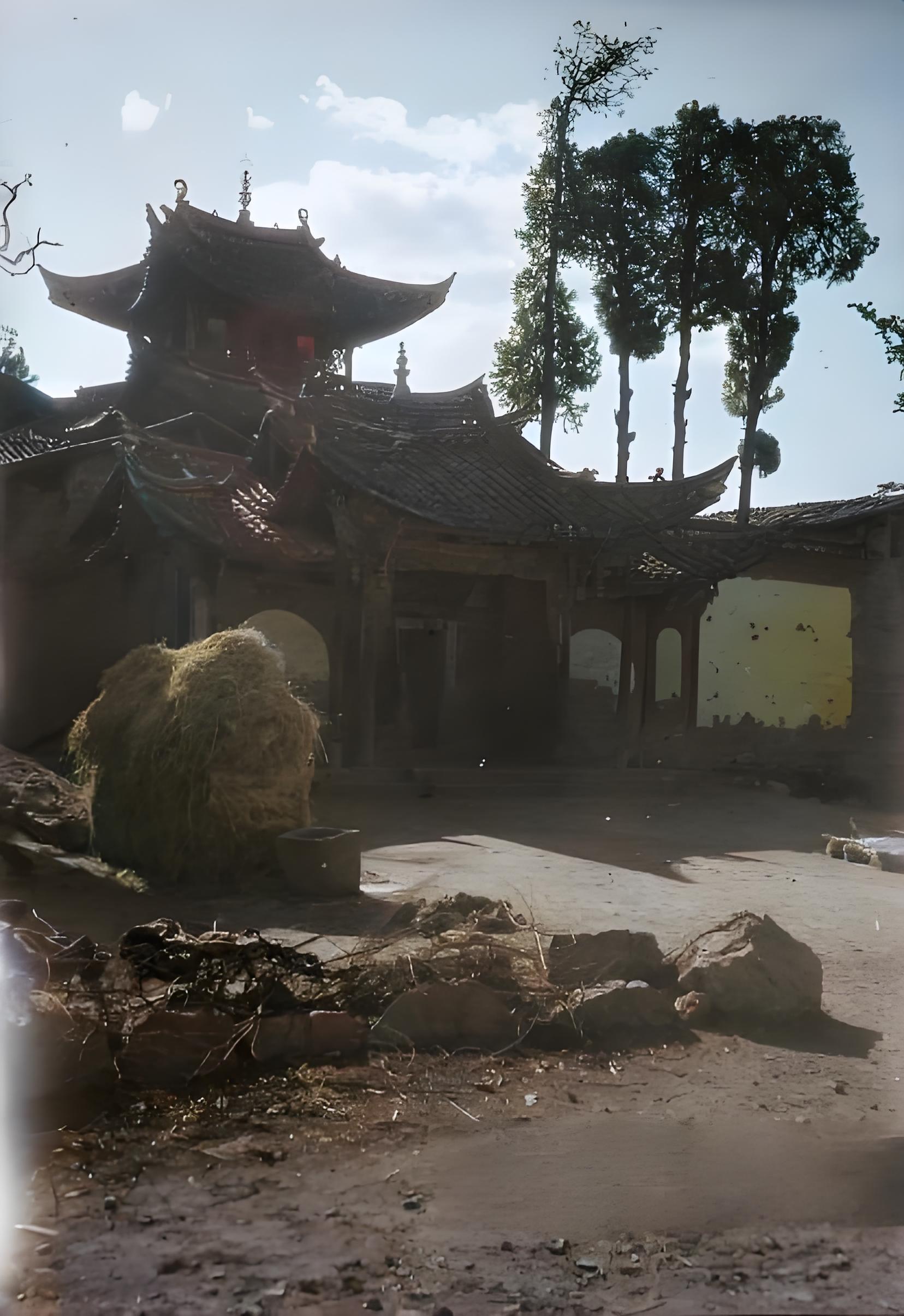 1943-1945年，这是位于云南西南部岩开村附近的一座穆斯林寺庙。对于这样规模