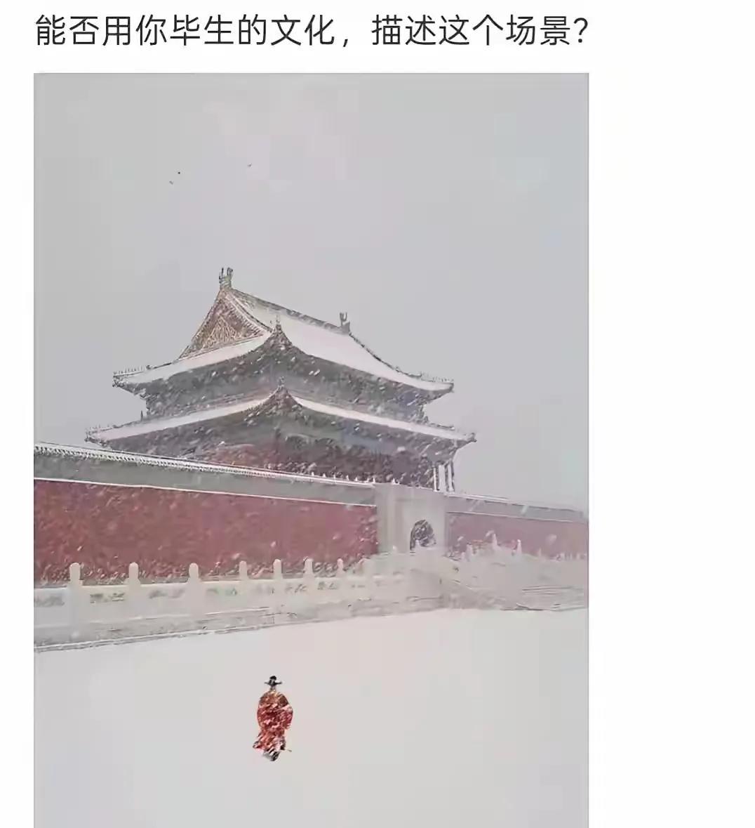 我只有高中文化，看到这个场景只会说：哗，好大的雪！